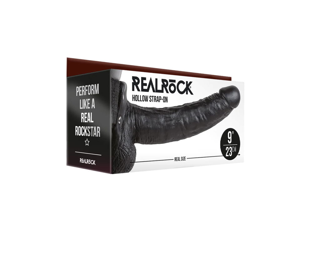 REAL ROCK HOLLOW STRAP ON W/ BALLS 23cm
