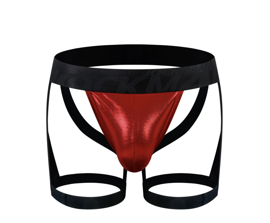 JOCKMAIL 259 FAUX LEATHER JOCK WITH LEG RESTRAINTS