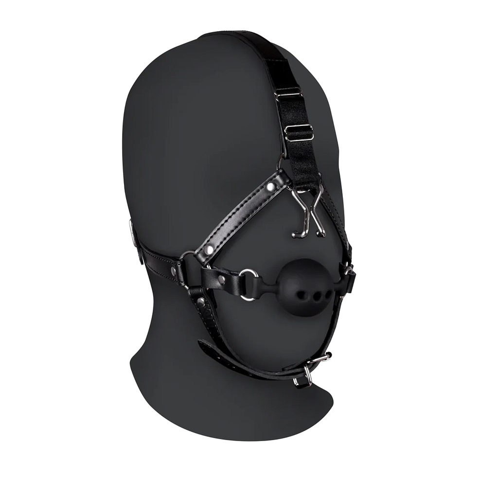 OUCH HEAD HARNESS W/ BEATHABLE GAG/ NOSE HOOKS