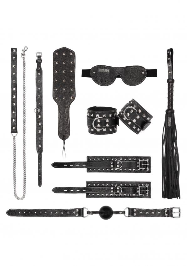 PAIN 7 PIECE LEATHER STUDDED BONDAGE KIT