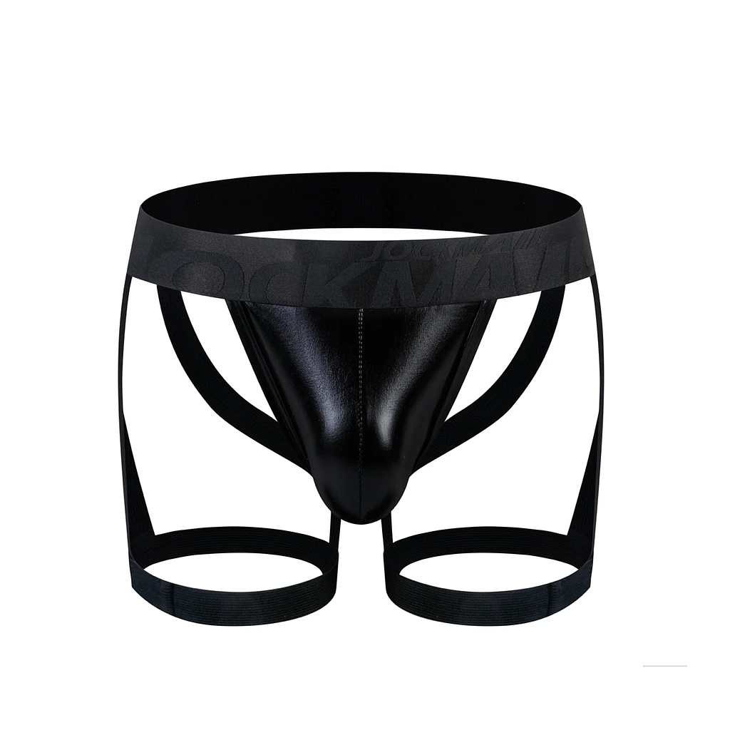JOCKMAIL 259 FAUX LEATHER JOCK WITH LEG RESTRAINTS