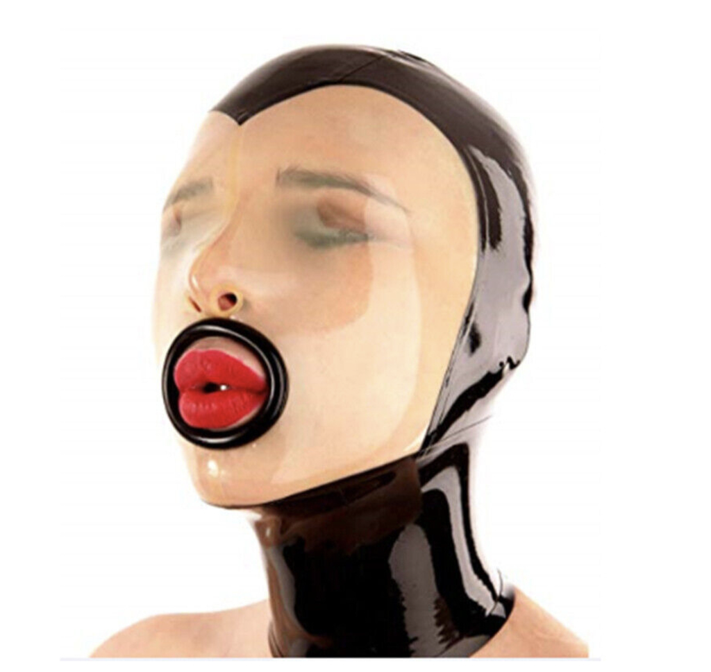 LATEX FACIAL MOUTH HOOD BLACK/TRANSPARENT