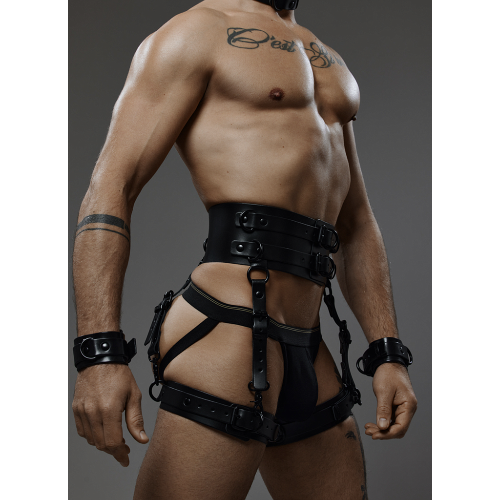 PROVOCATEUR LEATHER BONDAGE BELT + THIGH CUFFS BLAZE