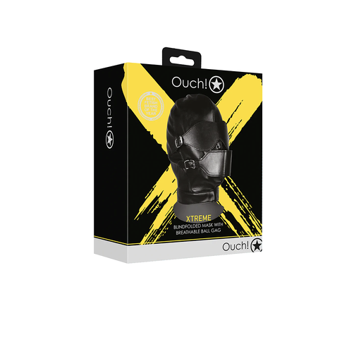 [OU887BLK] OUCH BLINDFOLD MASK W/ BREATHABLE GAG