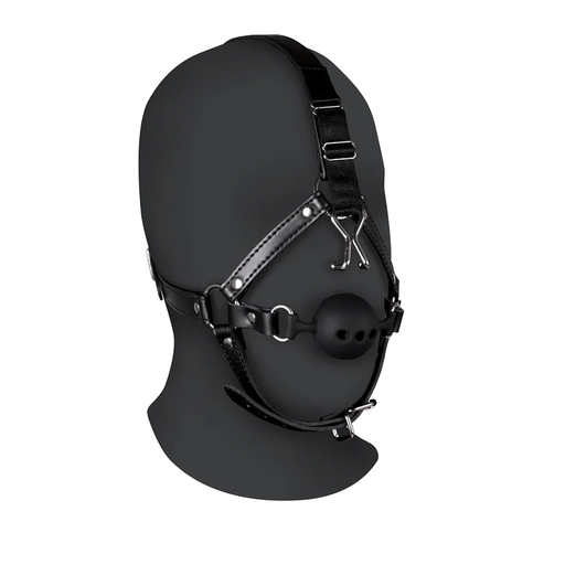 [OU882BLK] OUCH HEAD HARNESS W/ BEATHABLE GAG/ NOSE HOOKS
