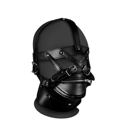 [OU886BLK] OUCH HEAD HARNESS W/ ZIP MOUTH AND LOCK