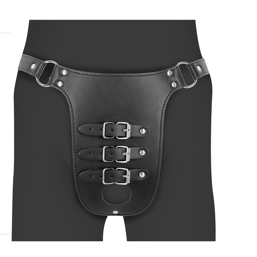 [OU1031BLK] OUCH PU LEATHER CHASTITY BELT W/ STRAPS