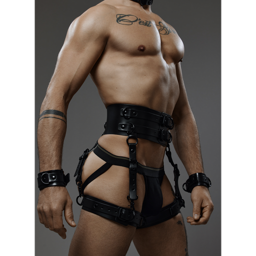 PROVOCATEUR LEATHER BONDAGE BELT + THIGH CUFFS BLAZE