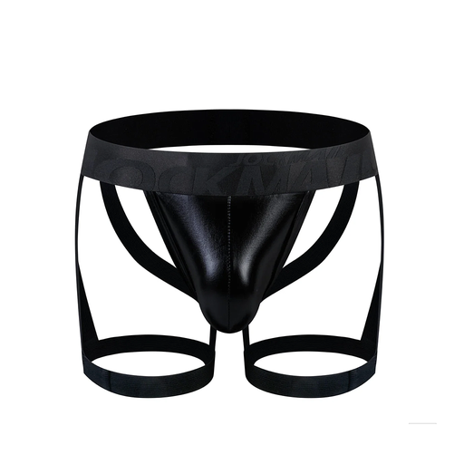 JOCKMAIL 259 FAUX LEATHER JOCK WITH LEG RESTRAINTS